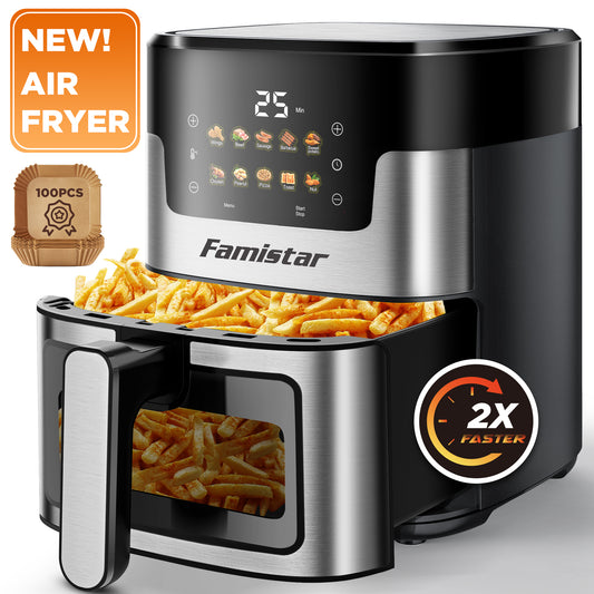 10-in-1 Air Fryer Oven, 7.5Qt Multifunction Air Fryer with Digital LED Touch Screen,10 Preset Cooking, Dishwasher-Safe Basket, 95% Less Oil, Nonstick Dishwasher-Safe Basket, 100Pcs Liner