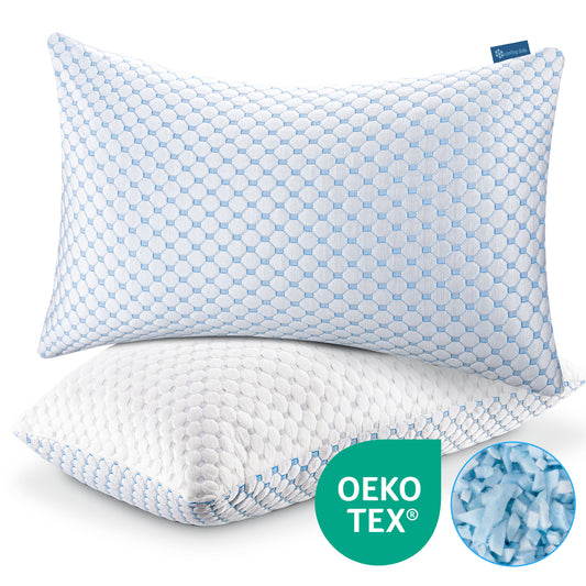 Famistar Pillows Queen Size Set of 2, Memory Foam Cooling Bed Pillows Hotel Reversible Pillow with Washable Removable Cover for Back, Stomach or Side Sleepers, OEKO-TEX Certified, 20" x 30"