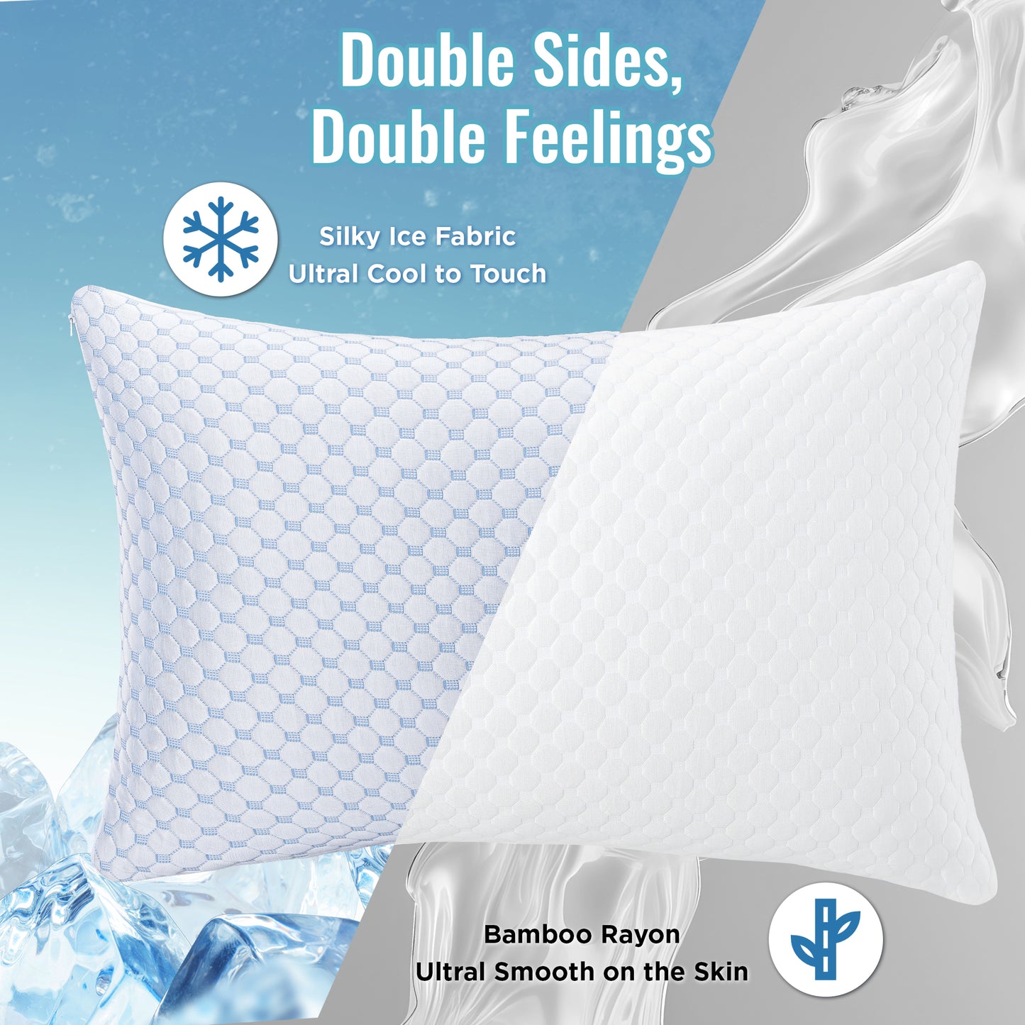 Famistar Pillows Queen Size Set of 2, Memory Foam Cooling Bed Pillows Hotel Reversible Pillow with Washable Removable Cover for Back, Stomach or Side Sleepers, OEKO-TEX Certified, 20" x 30"