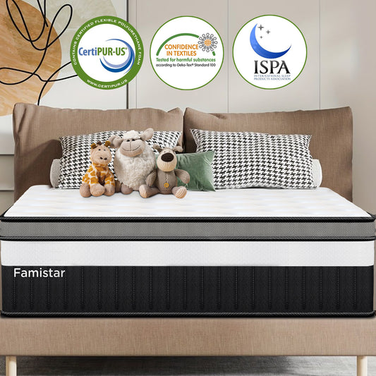 14" King Mattress with High-Density Memory Foam, Independent Pocket Springs for Motion Isolation, Hypoallergenic Soft Knit Fabric for Even Weight Distribution, Cooling & Breathable Mattress