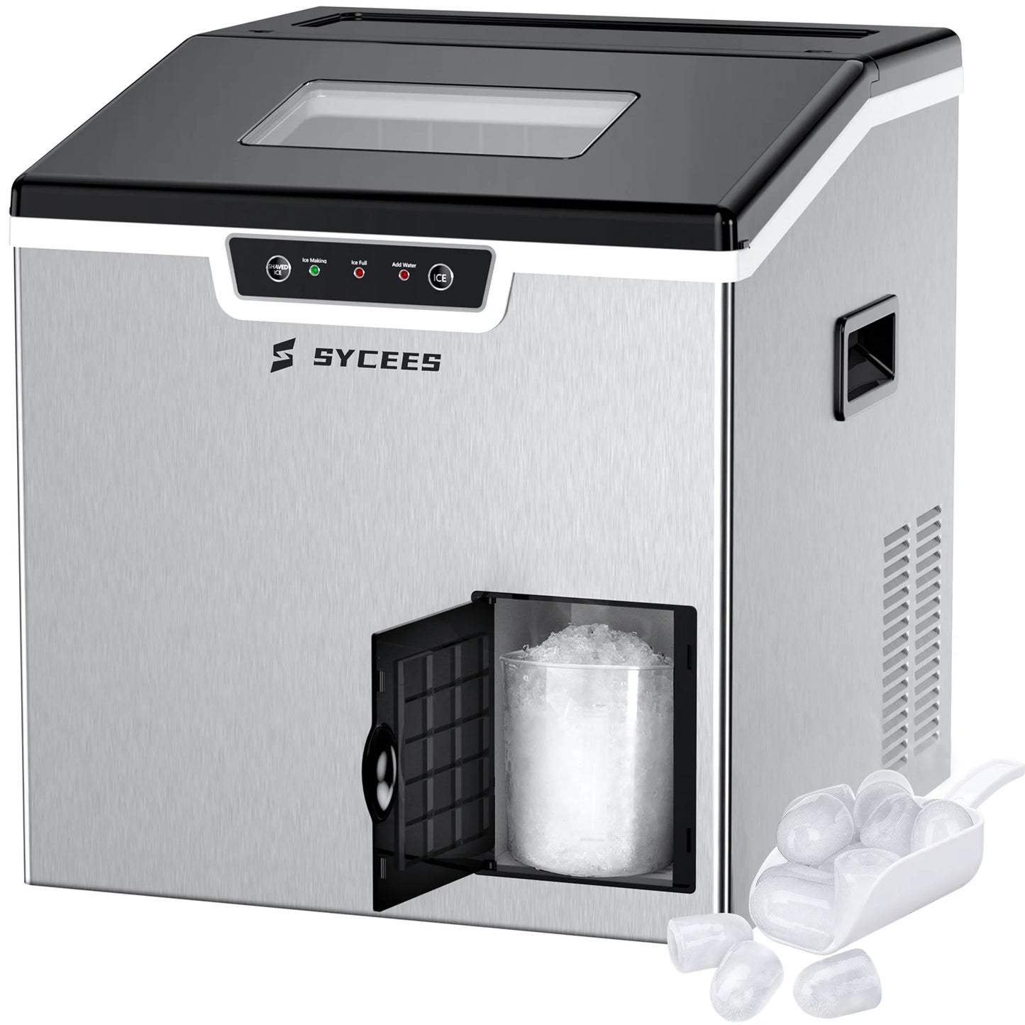 Sycees 2-in-1 Portable Countertop Ice Maker & Shaver Machine,44Lbs/24H High Capacity,Stainless Steel