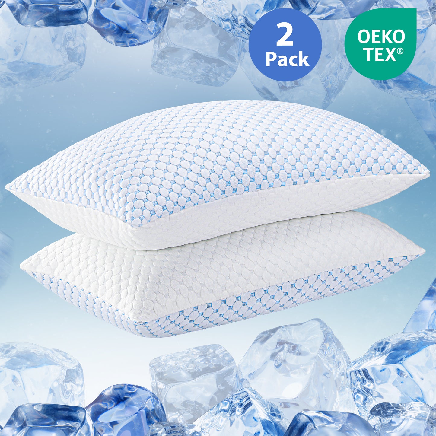 Famistar Pillows Queen Size Set of 2, Memory Foam Cooling Bed Pillows Hotel Reversible Pillow with Washable Removable Cover for Back, Stomach or Side Sleepers, OEKO-TEX Certified, 20" x 30"