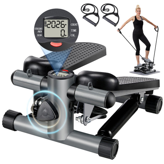 Mini Stepper, Stair Stepper with Resistance Bands, Portable Stepper for Full Body Workout, Home Exercise Equipment with LCD Display, 300 lb Weight Capacity, Free Non-Slip Mat Gift