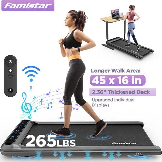 2.5HP Treadmill Walking Pad, Famistar 2-in-1 Portable Electric Exercise Treadmill, Under Desk Treadmill with Remote Control, 265LB Capacity, HiFi Bluetooth Speaker, 0.5-4Mph Speed, for Home & Office