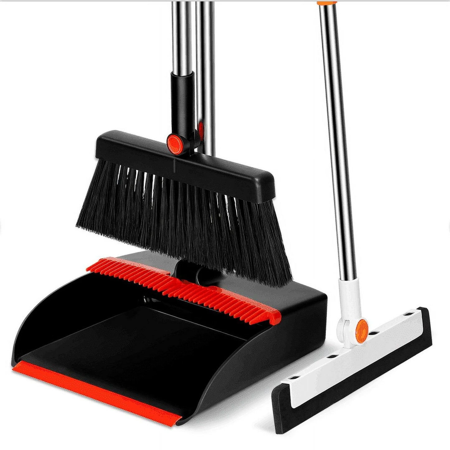 Dustpan and Broom Set plus Squeegee Dustpan Broom Combo with Extendable & Adjustable Upright Poles to 52.4” Easy to Store Perfect for Kitchen, Outdoor, Lobby Floor and Office