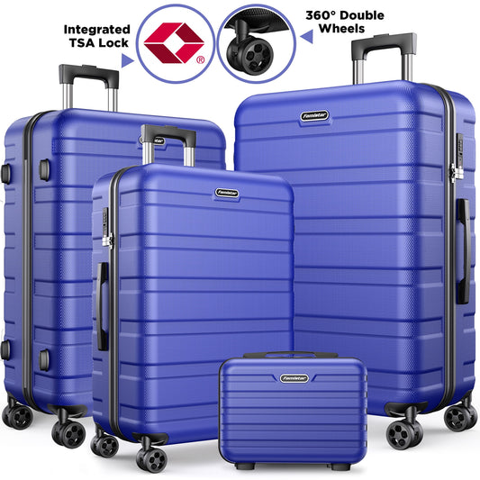 Luggage Set with 4 Pcs （14", 20", 24", 28"), Lightweight ABS Construction Luggage, Double Layer Zipper Compartments, Built-in Mesh Bags, TSA Locks, Silent 360° Wheels for Travel Luggage Set