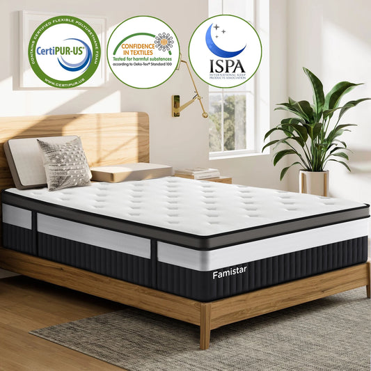 King Mattress, 14 Inch Hybrid Mattress in a Box, Gel Memory Foam Mattress, Pocket Coils Innerspring Mattress, Medium Firm, CertiPUR-US Certified