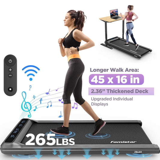 2.5HP Walking Pad Treadmill, Under Desk Treadmill for Home & Office w/ 265 lbs Capacity, Electric Jogging Running Machine, LCD Display, HiFi Bluetooth Speaker, 0.5-4 Mph Speed